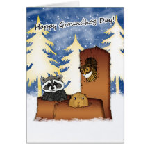 Groundhog Day Card - Groundog, Racoon, Owl