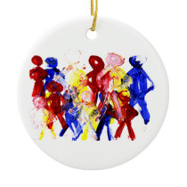 Group of standing stick figures finger painting re ornaments