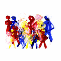 Group of standing stick figures finger painting re cut out