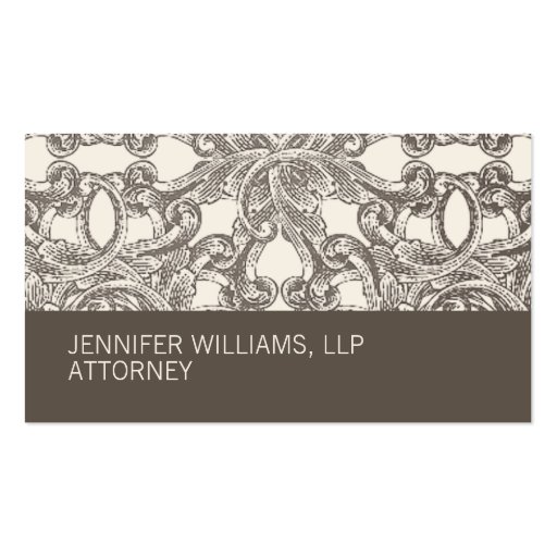 Groupon Taupe Damask Attorney Business Card (front side)