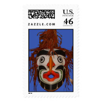 Grouse mask, blue background postage
