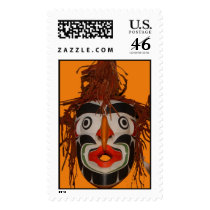 Grouse mask, orange background postage