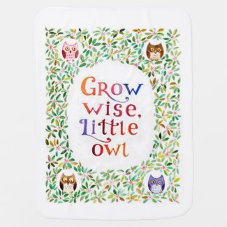 Grow wise little owl watercolor painting