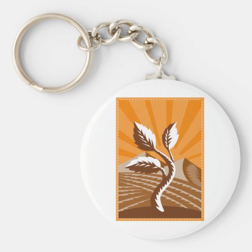 growing plant leaf field mountains keychain
