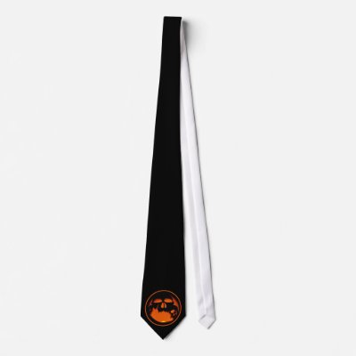 Gruesome Halloween Pumpkin Skull Silhouette Neck Tie by Truly Uniquely