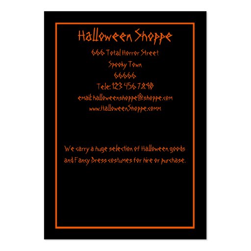 Gruesome Vampire Bat Silhouette Halloween Store Business Card Templates (back side)