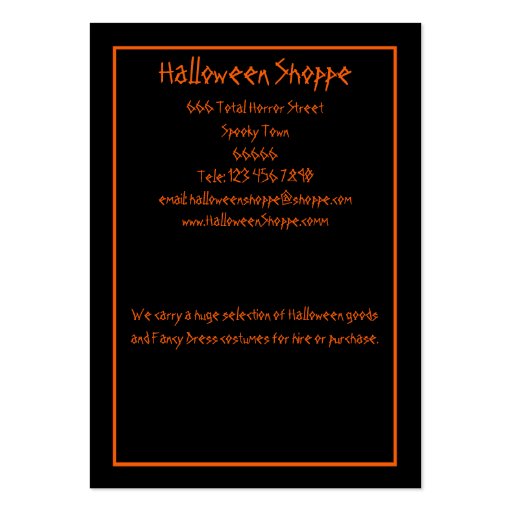 Gruesome Vampire Skulls Silhouette Halloween Store Business Card Template (back side)