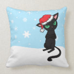 Grumpy Black Cat wearing Santa Hat pillows