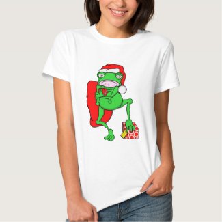 Grumpy Cartoon Frog Helping Santa Claus T-shirts