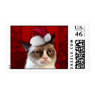 Grumpy Cat in a Santa Hat Postage Stamp