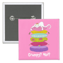 Grumpy princess cat and the pea funny buttons