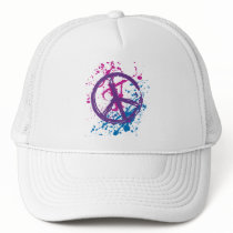 GRUNGE AND SPLATTER PEACE SIGN TRUCKER HATS