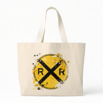 GRUNGE AND SPLATTER RAILROAD CROSSING SIGN TOTE BAG