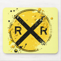 GRUNGE AND SPLATTER RAILROAD CROSSING SIGN MOUSEPAD