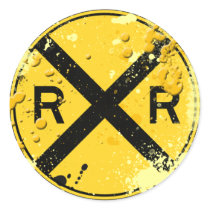 GRUNGE AND SPLATTER RAILROAD CROSSING SIGN STICKER