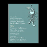 Grunge Aqua Blue Heart Swirl Wedding Invitation Postcards