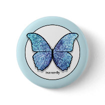 Grunge Blue Butterfly Button
