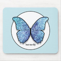 Grunge Blue Butterfly Mousepad