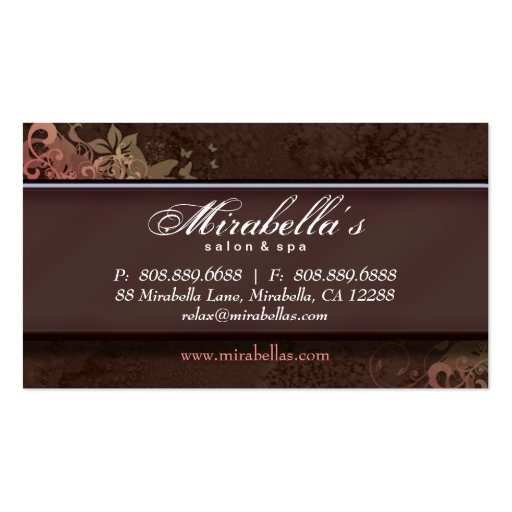 Grunge Business Card Flower Salon Spa Brown Fall (back side)