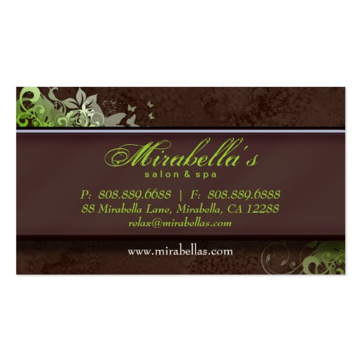 Grunge Business Card Flower Salon Spa Lime Brown (back side)