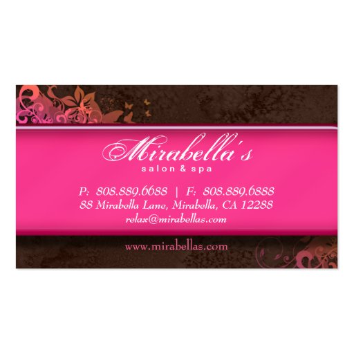 Grunge Business Card Flower Salon Spa Pink Brown (back side)