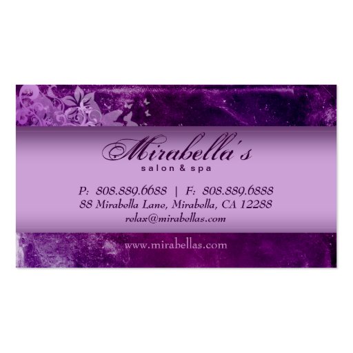 Grunge Business Card Flower Salon Spa Purple (back side)