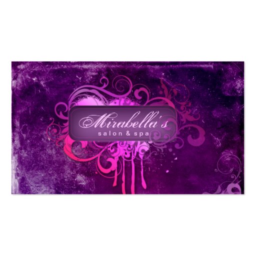 Grunge Business Card Flower Salon Spa Purple Pink (front side)