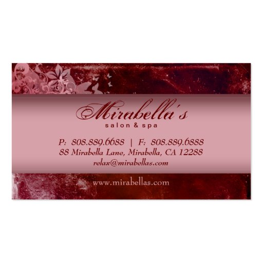 Grunge Business Card Flower Salon Spa Red (back side)