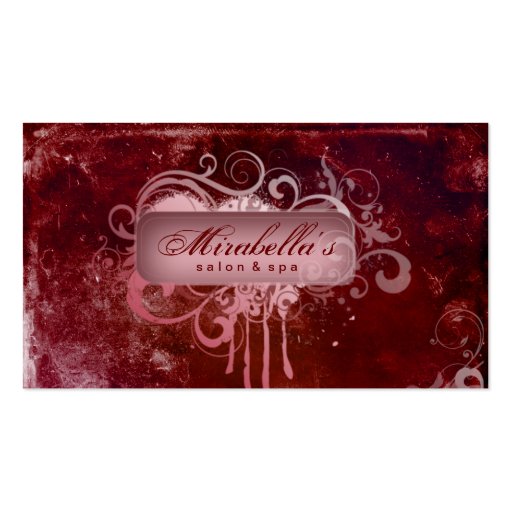 Grunge Business Card Flower Salon Spa Red (front side)