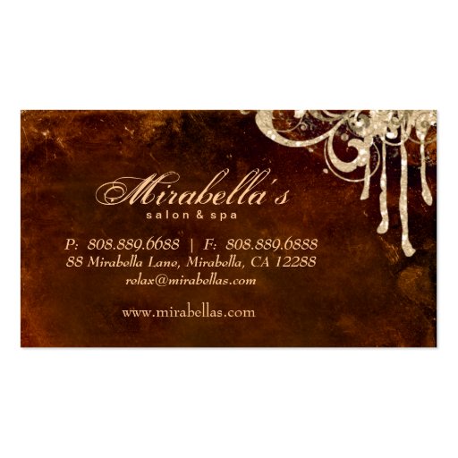 Grunge Business Card Glitter Salon Spa Brown Gold (back side)