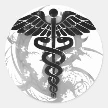 Grunge caduceus round sticker