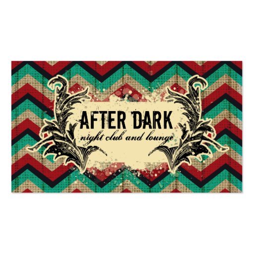 Grunge Chevron Business Card Red Teal Feather (front side)