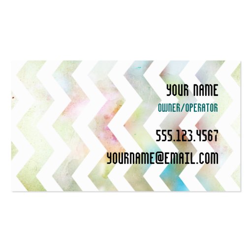 Grunge Chevron Pink Green Blue Business Card (back side)