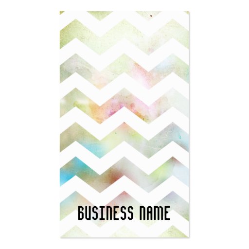 Grunge Chevron Pink Green Blue Business Card (front side)