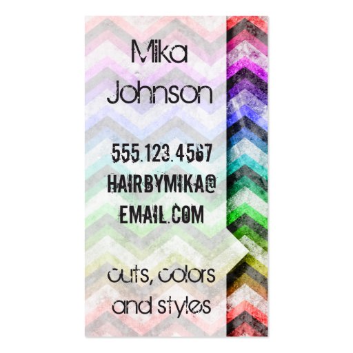 Grunge Chevron rainbow Salon stylist Business Business Card Templates (back side)