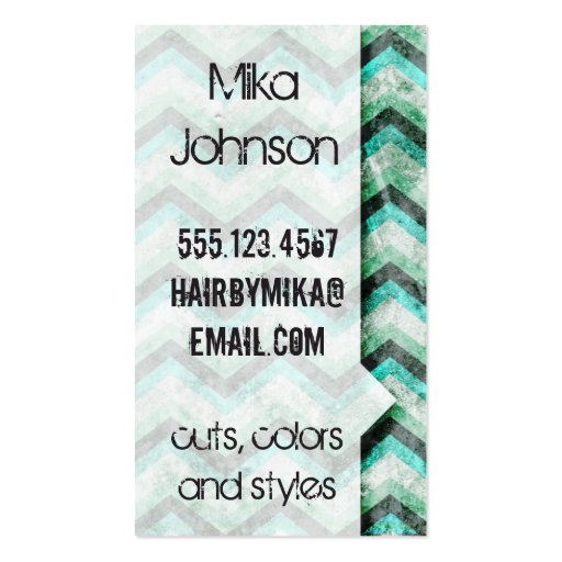 Grunge Chevron teal seafoam Salon stylist Business Business Card (back side)