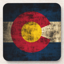 Grunge Colorado Flag Drink Coaster
