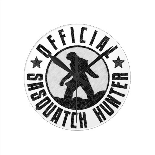 Grunge Cool Sasquatch Bigfoot Hunter. Round Wallclocks