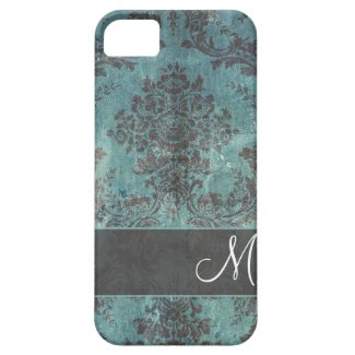 grunge damask Pattern with Monogram iPhone 5 Case