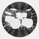 Grunge Drums Black Burst Round Stickers