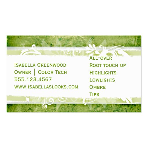 Grunge Floral Business Card Green Spa Salon (back side)