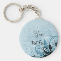Grunge Floral Design - Light Blue Keychains