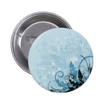 Grunge Floral Design - Light Blue Pinback Buttons