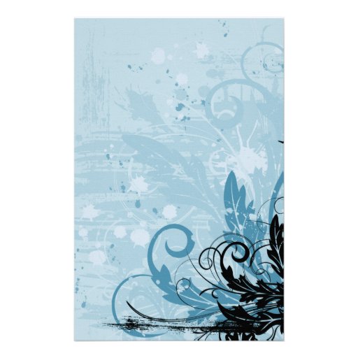 Grunge Floral Design Light Blue Stationery Zazzle