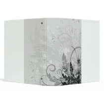Grunge Floral Design - Light Grey B&W Binder
