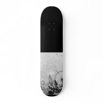 Grunge Floral Design - Light Grey B&W Skateboards