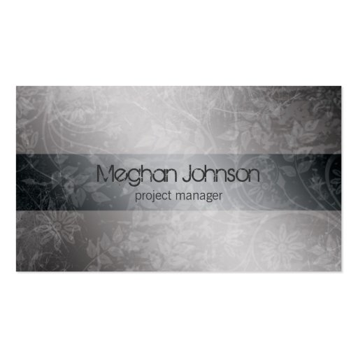 Grunge Floral Gray Trendy Business Card (front side)