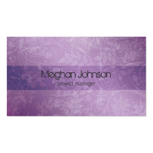 Grunge Floral Purple Trendy Business Card (front side)