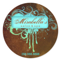 Grunge floral sticker salon spa blue brown