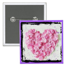 Grunge Flower Petal Heart Pins